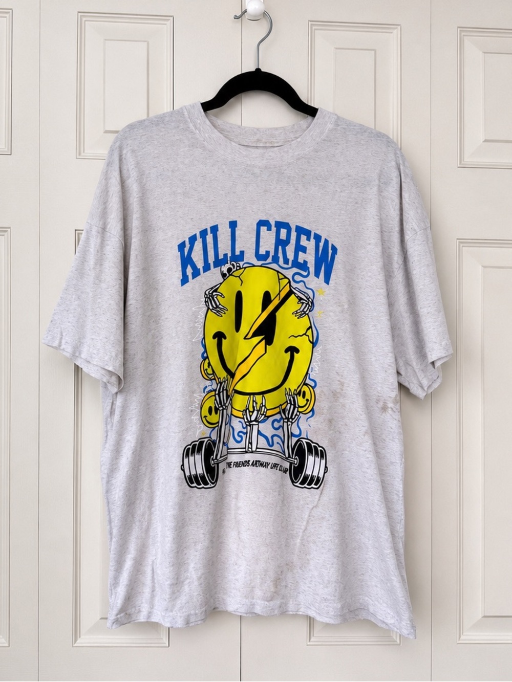 Kill Crew Light Gray Tee with Yellow Smiley & Blue Lettering